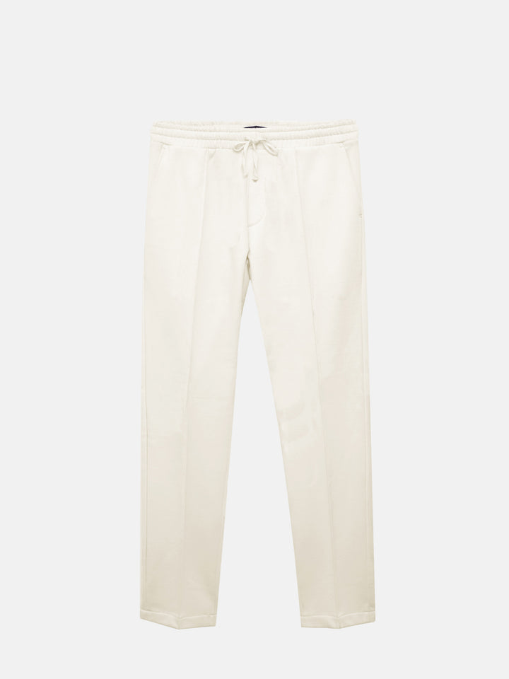 Men's cream fleece pajama trousers front view