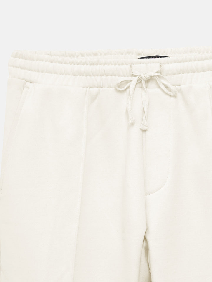 Close up of cream cotton blend fleece fabric texture