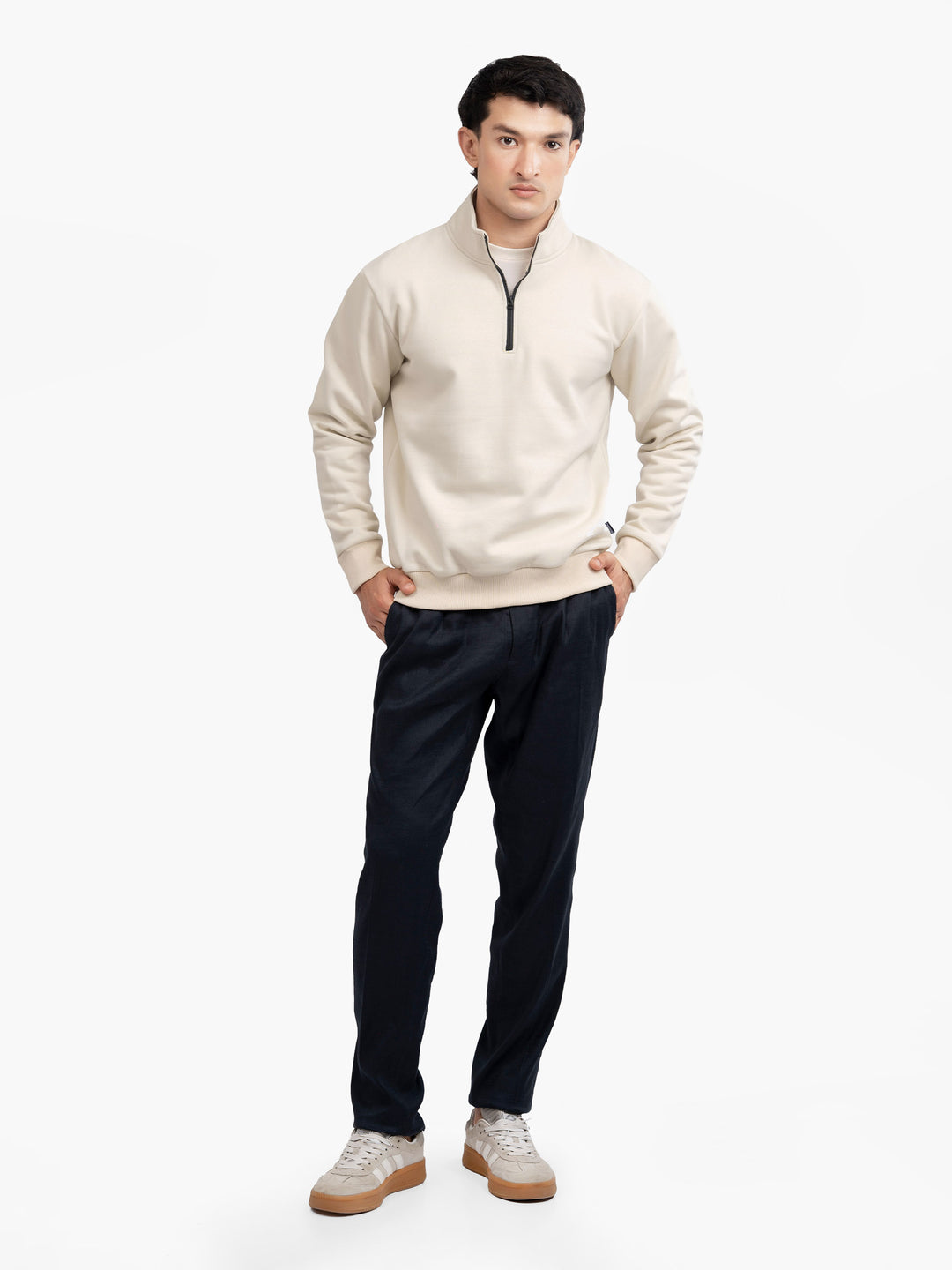 Cream Fleece Mock Neck Quarter Zipper