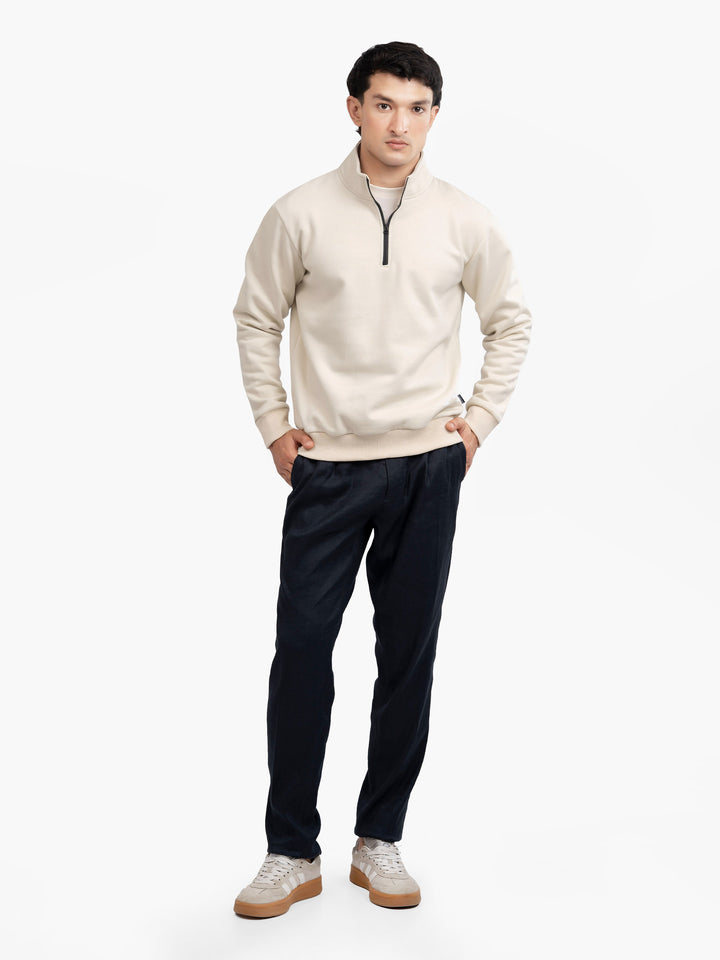 Cream Fleece Mock Neck Quarter Zipper