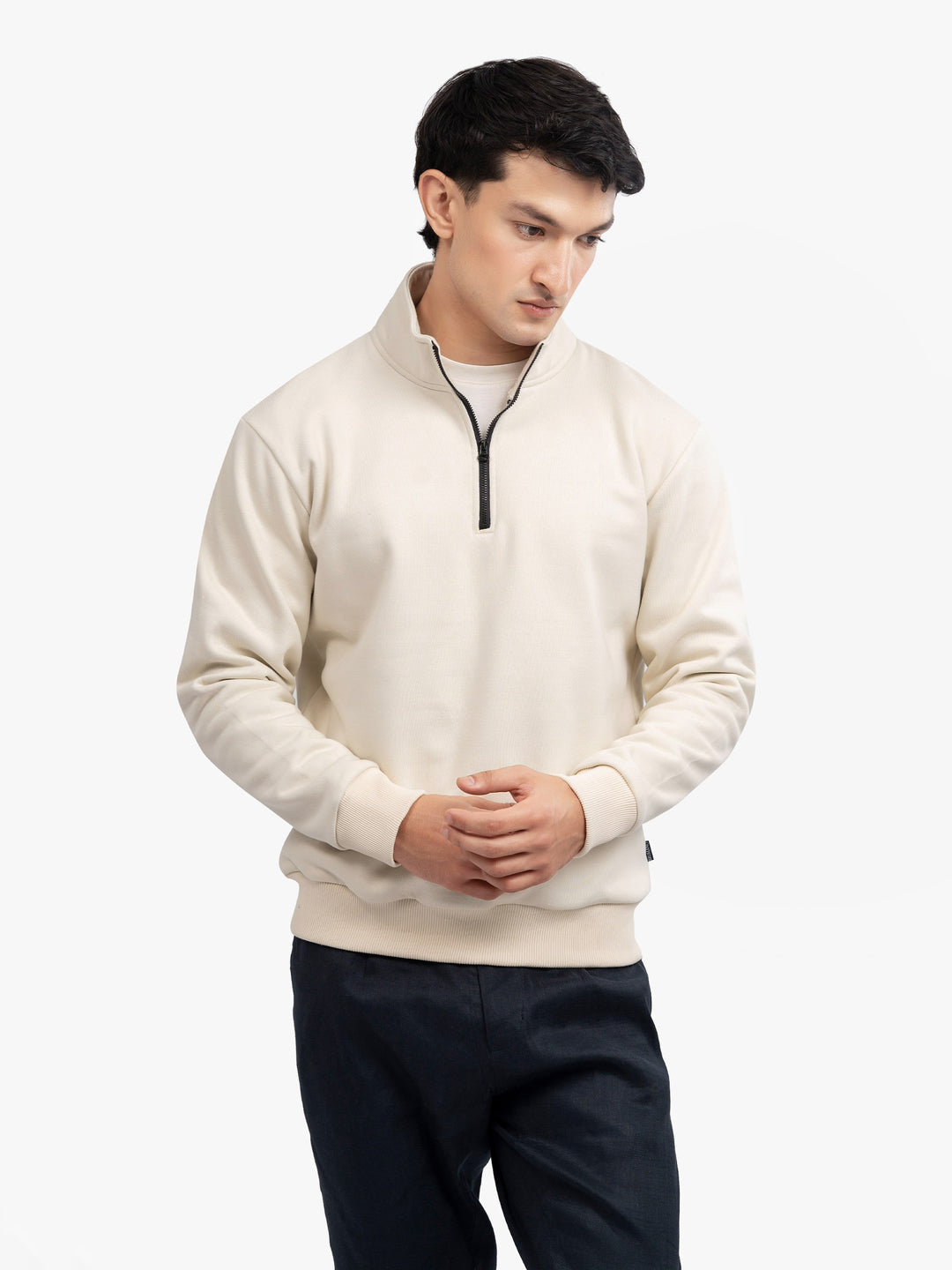 Cream Fleece Mock Neck Quarter Zipper