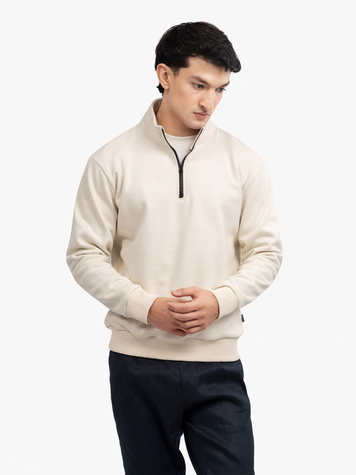Cream Fleece Mock Neck Quarter Zipper