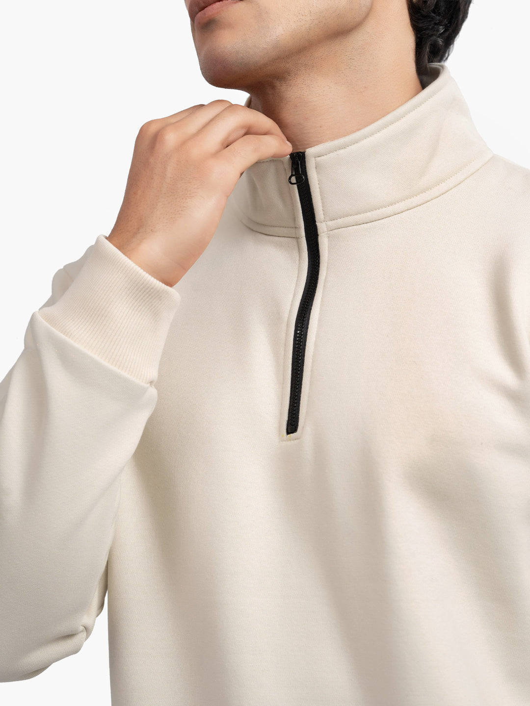 Cream Fleece Mock Neck Quarter Zipper