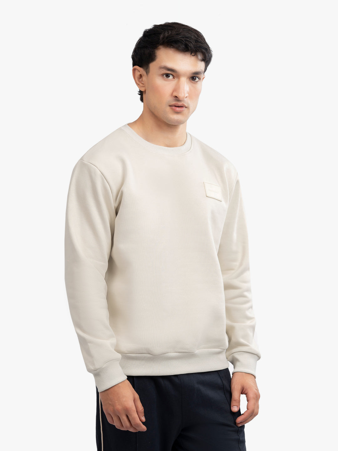 Men's cream heavy crew neck sweatshirt front view