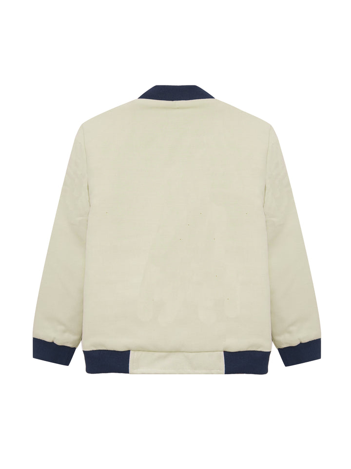 Back view of cream bomber jacket for juniors