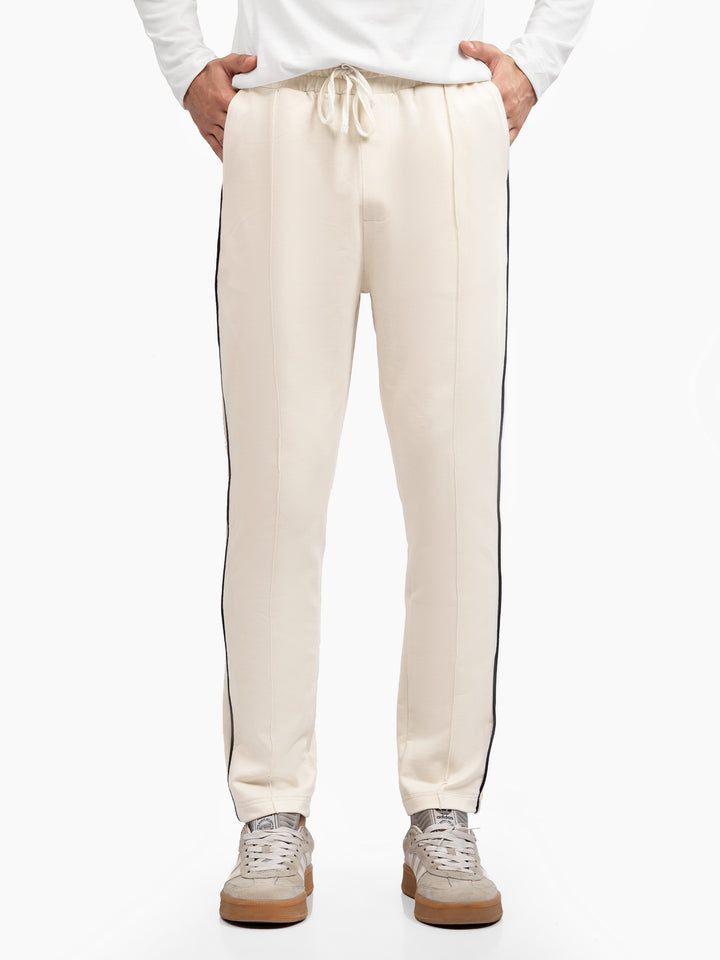 Cream Sporty Regular Fit Knitted Pajama side view — Brumano Pakistan