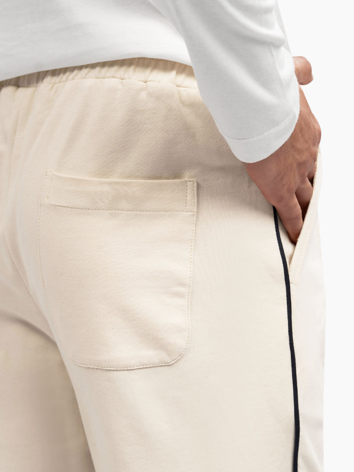 Cream Sporty Regular Fit Knitted Pajama detail view — Brumano Pakistan