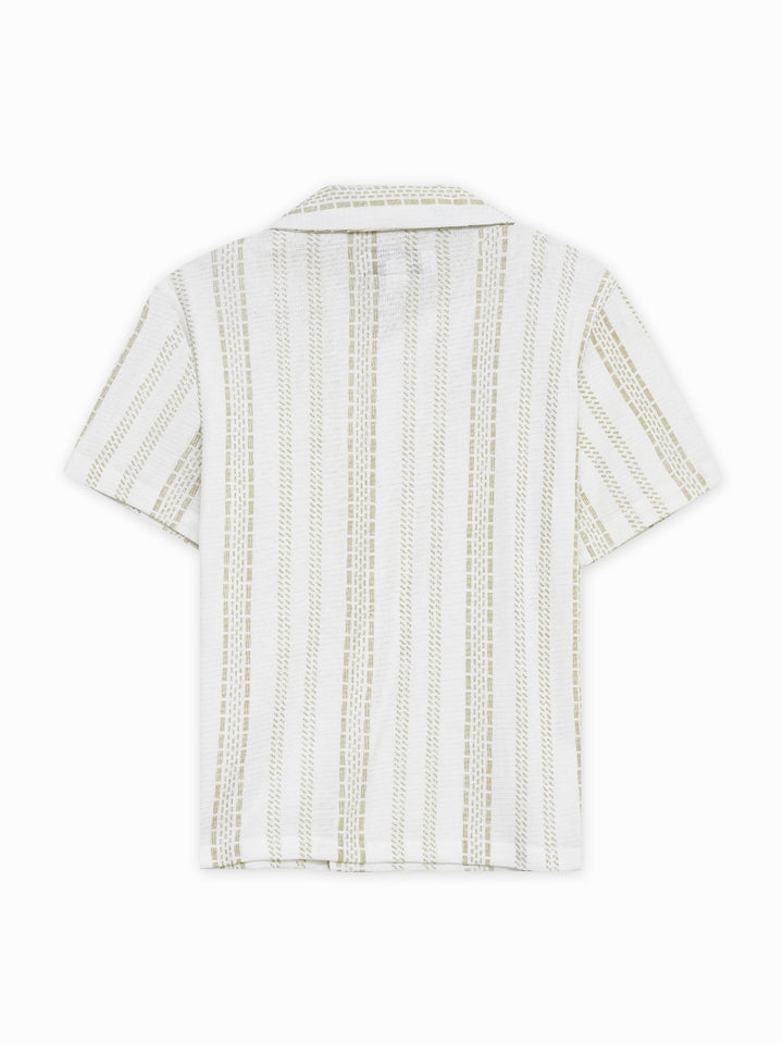 Cream Knitted Printed Cuban Collar Shirt - Junior