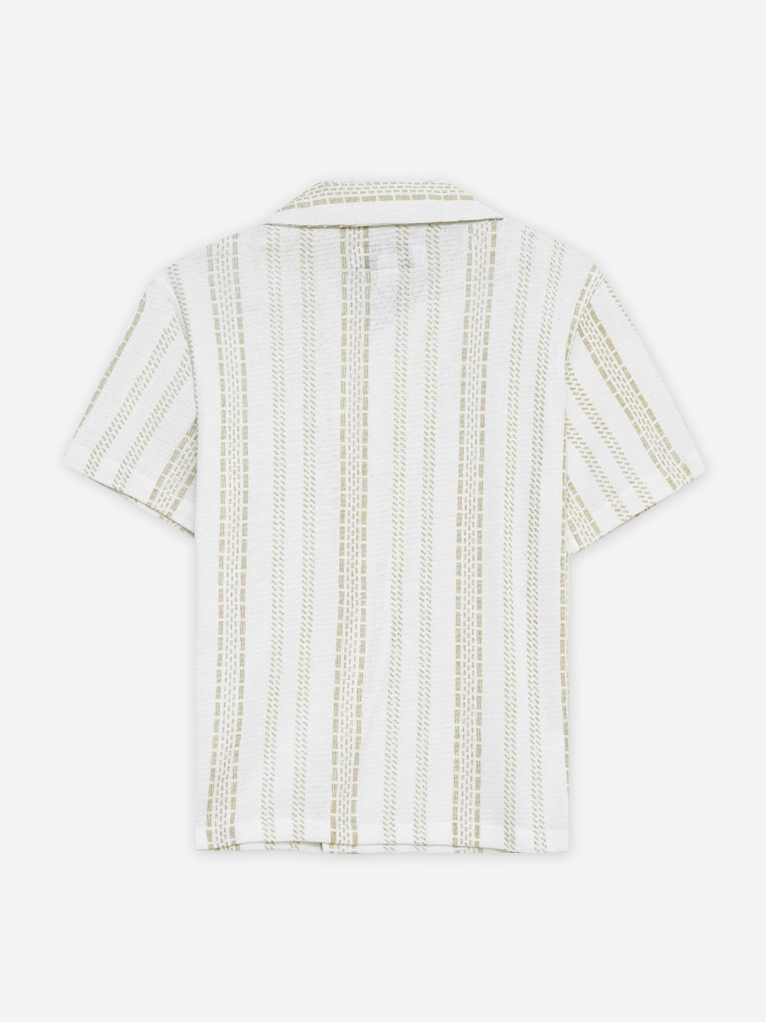 Cream Knitted Printed Cuban Collar Shirt - Junior