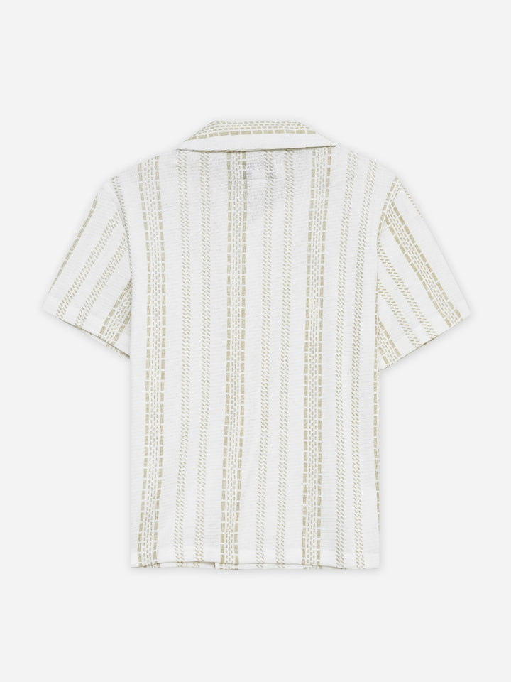 Cream Knitted Printed Cuban Collar Shirt - Junior