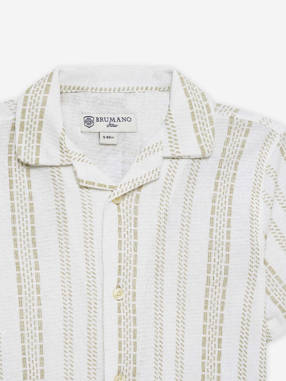 Cream Knitted Printed Cuban Collar Shirt - Junior