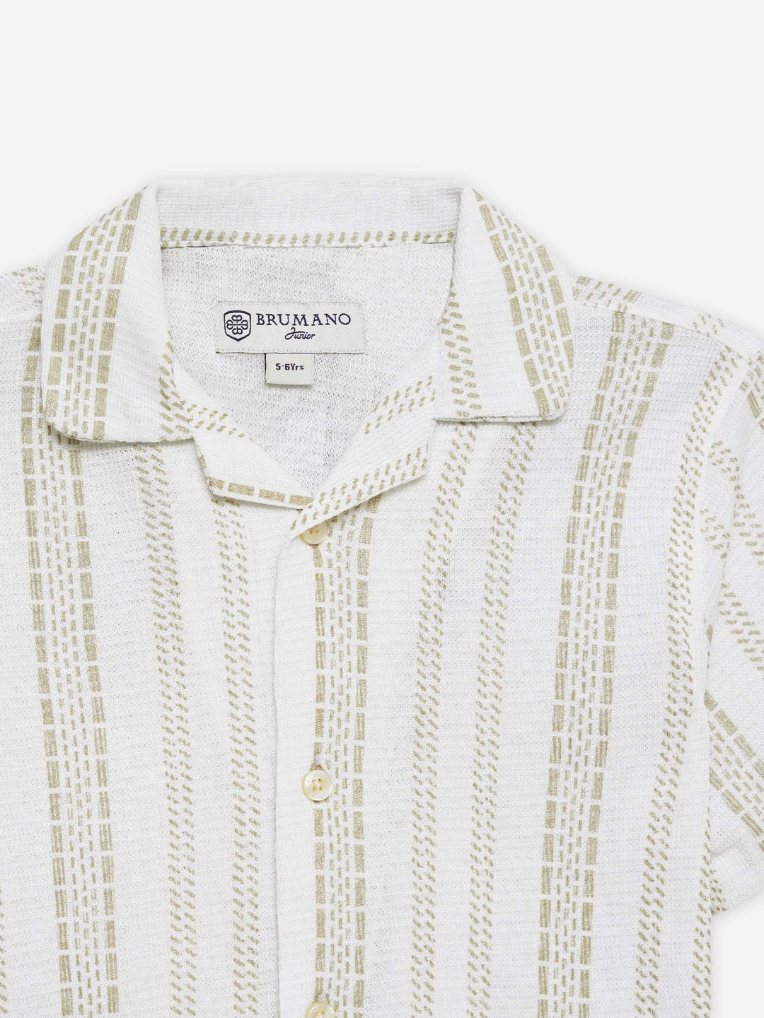 Cream Knitted Printed Cuban Collar Shirt - Junior