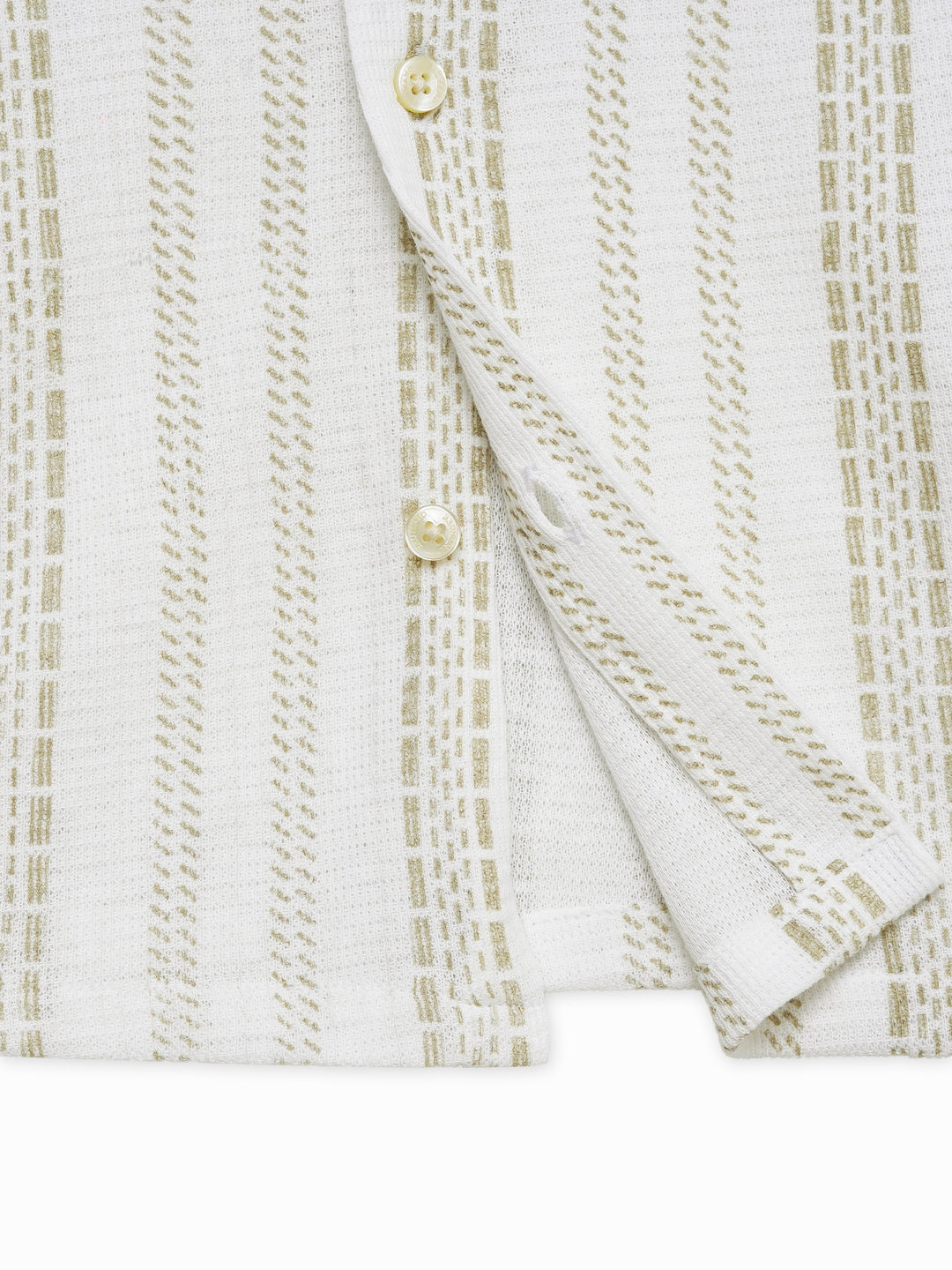 Cream Knitted Printed Cuban Collar Shirt - Junior