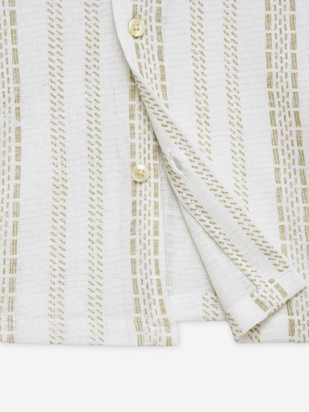Cream Knitted Printed Cuban Collar Shirt - Junior