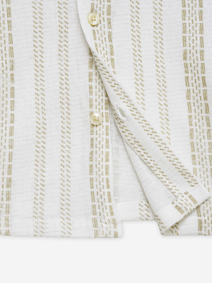 Cream Knitted Printed Cuban Collar Shirt - Junior