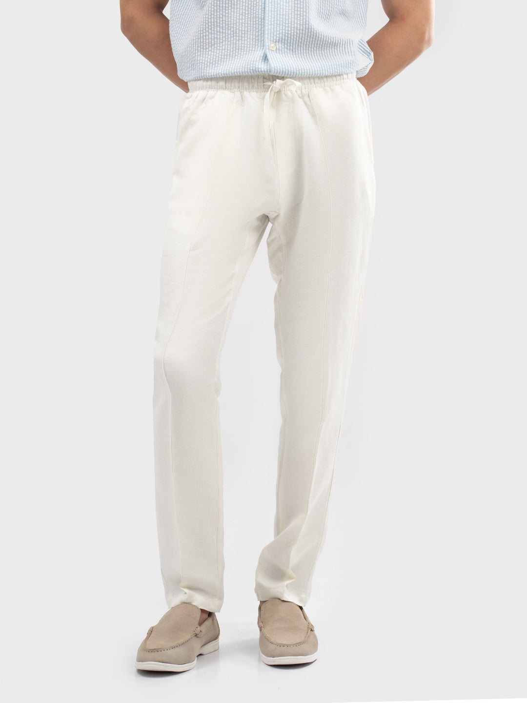Men's cream linen blend casual pajama front view