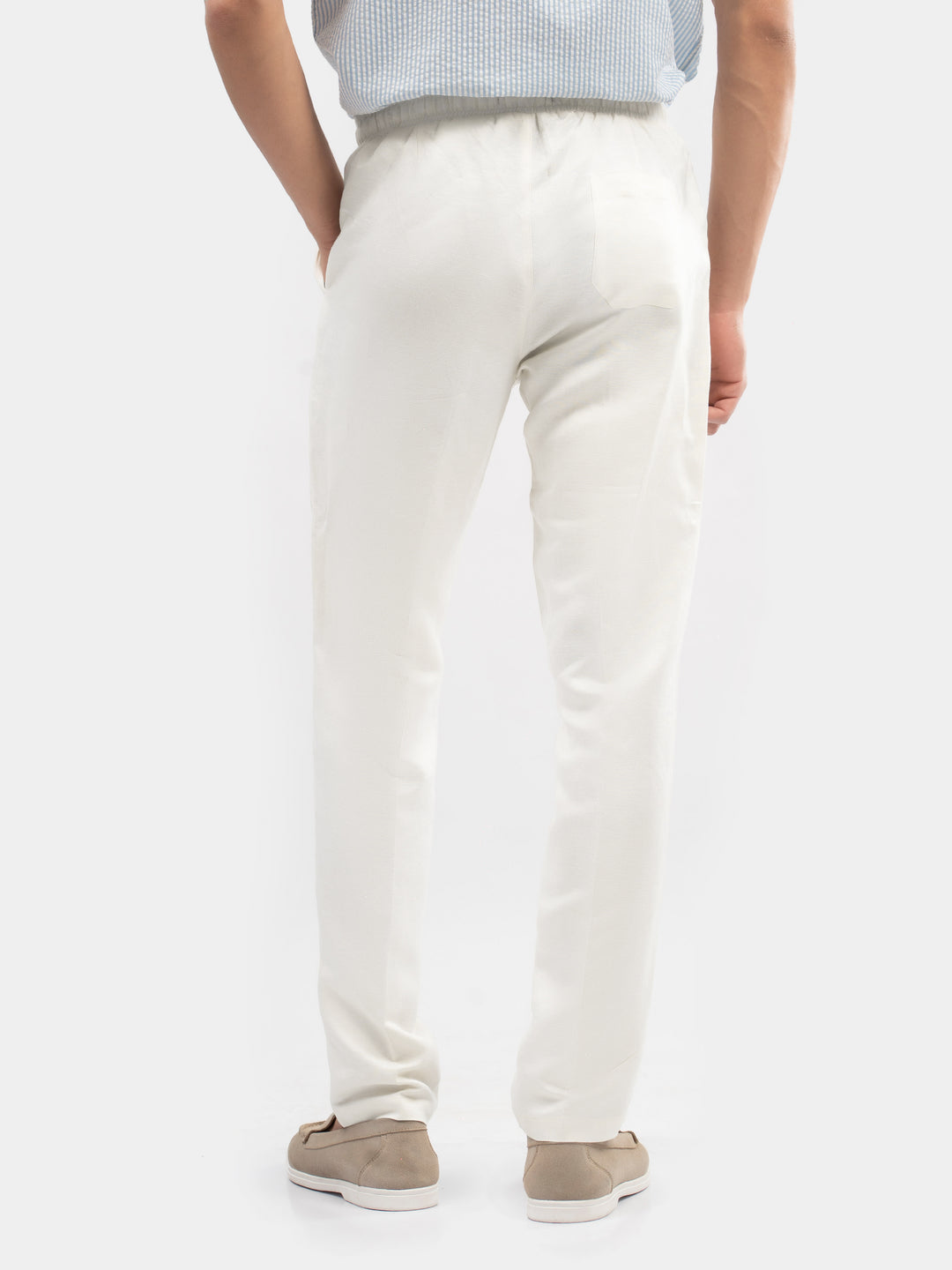  Men's cream cotton linen pajama styled for indoor relaxation