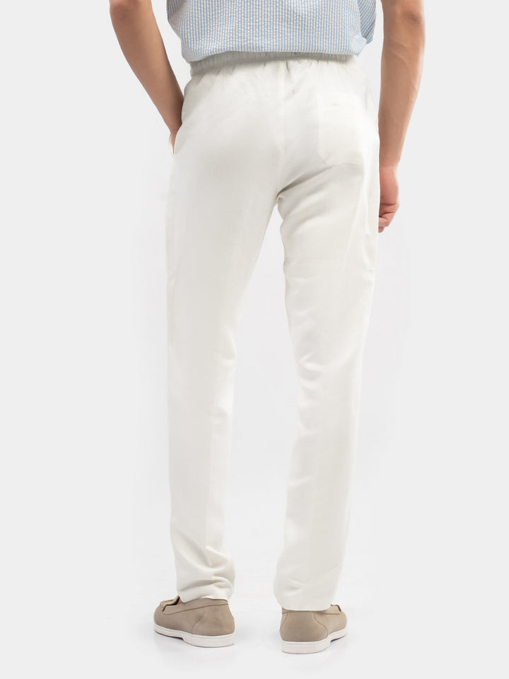  Men's cream cotton linen pajama styled for indoor relaxation