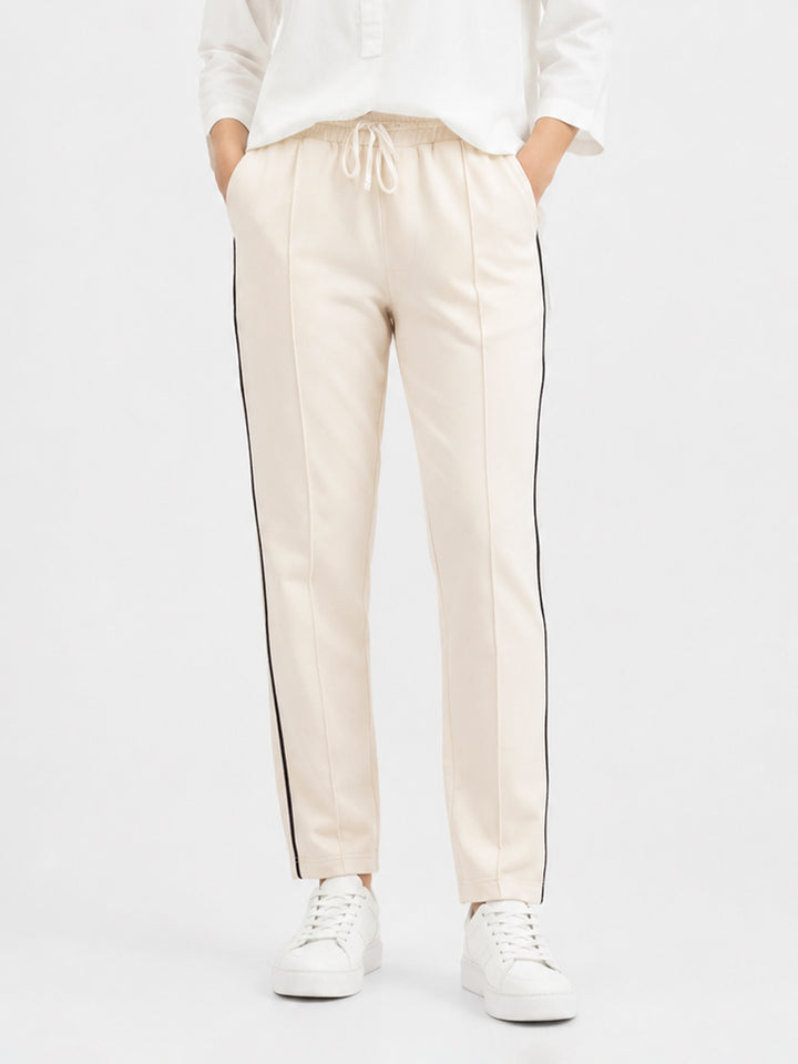 Cream Sporty Regular Fit Knitted Pajama - Women