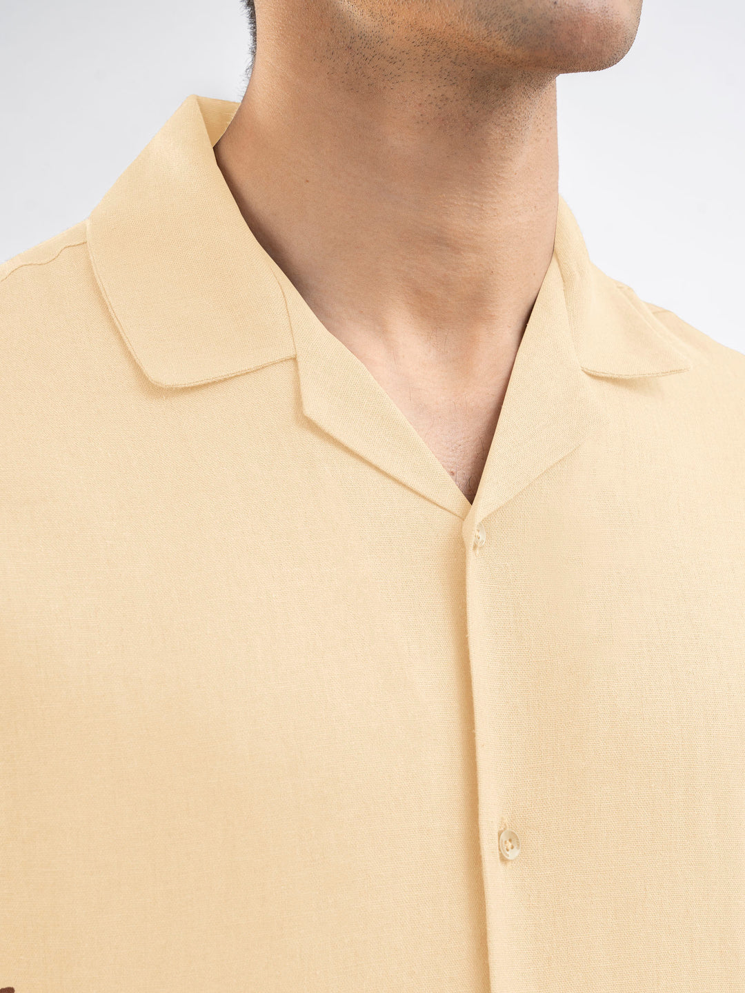 Cream Linen Blended Half Sleeve Cuban Collar Shirt