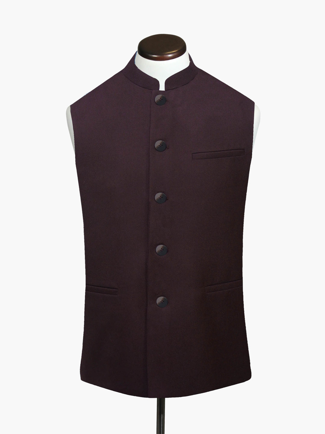 Men's dark burgundy wool waistcoat front view