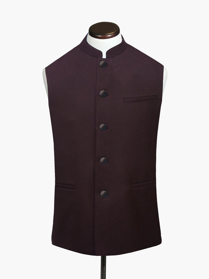 Men's dark burgundy wool waistcoat front view