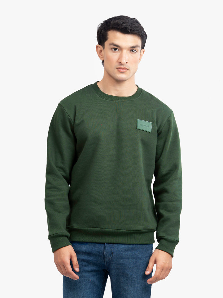Men's dark green crew neck sweatshirt front view
