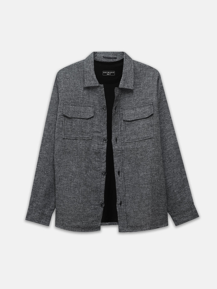 Men's dark grey structured overshirt front view