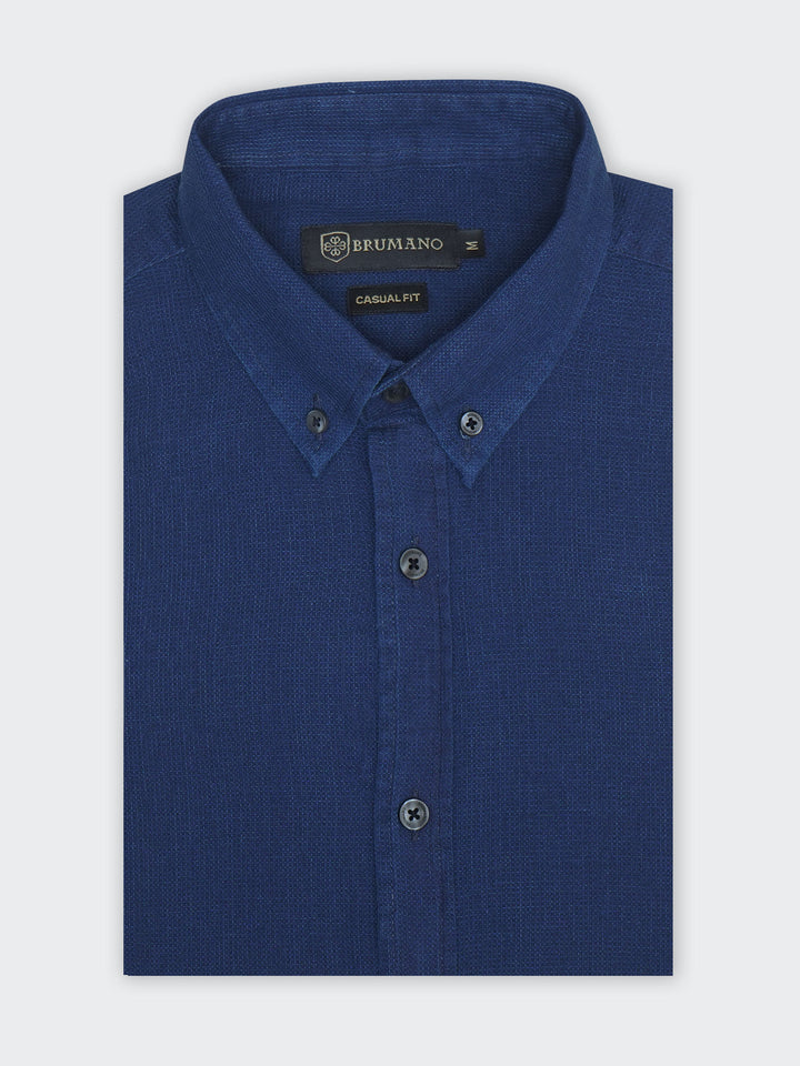 Dark Blue Indigo Dyed Structured Slim Fit Shirt