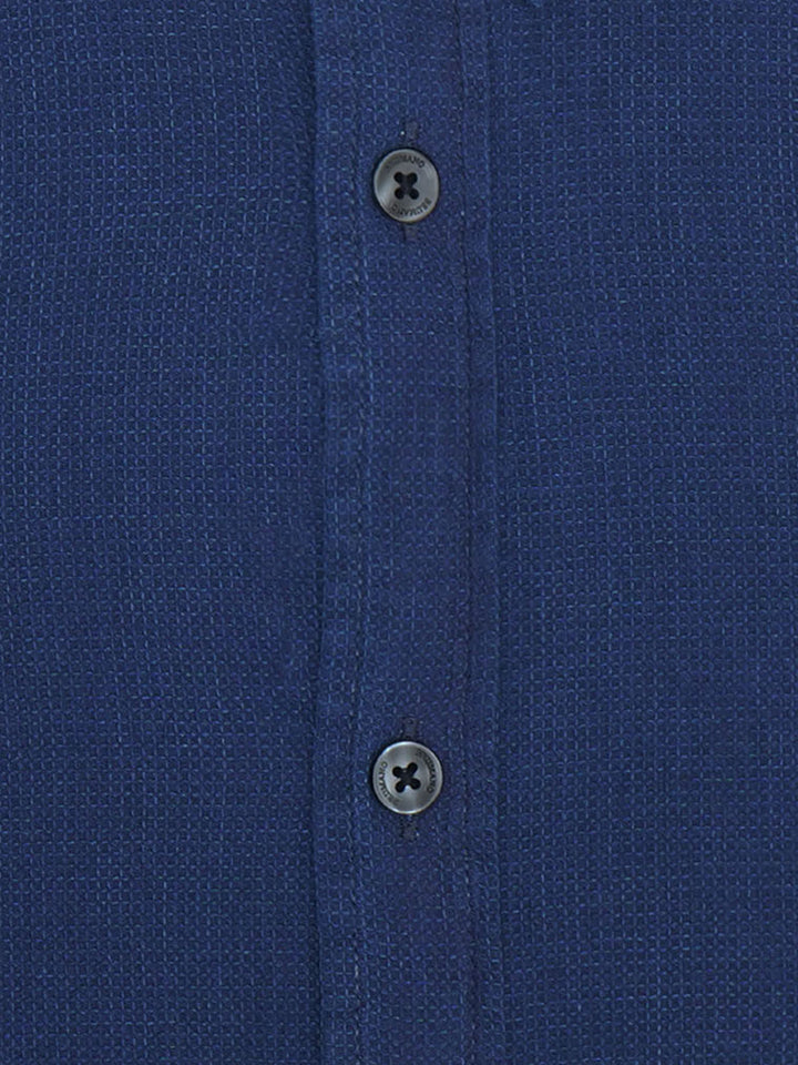 Dark Blue Indigo Dyed Structured Slim Fit Shirt