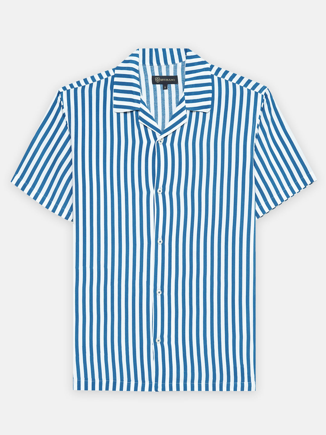 Dark Blue & White Cuban Collar Shirt