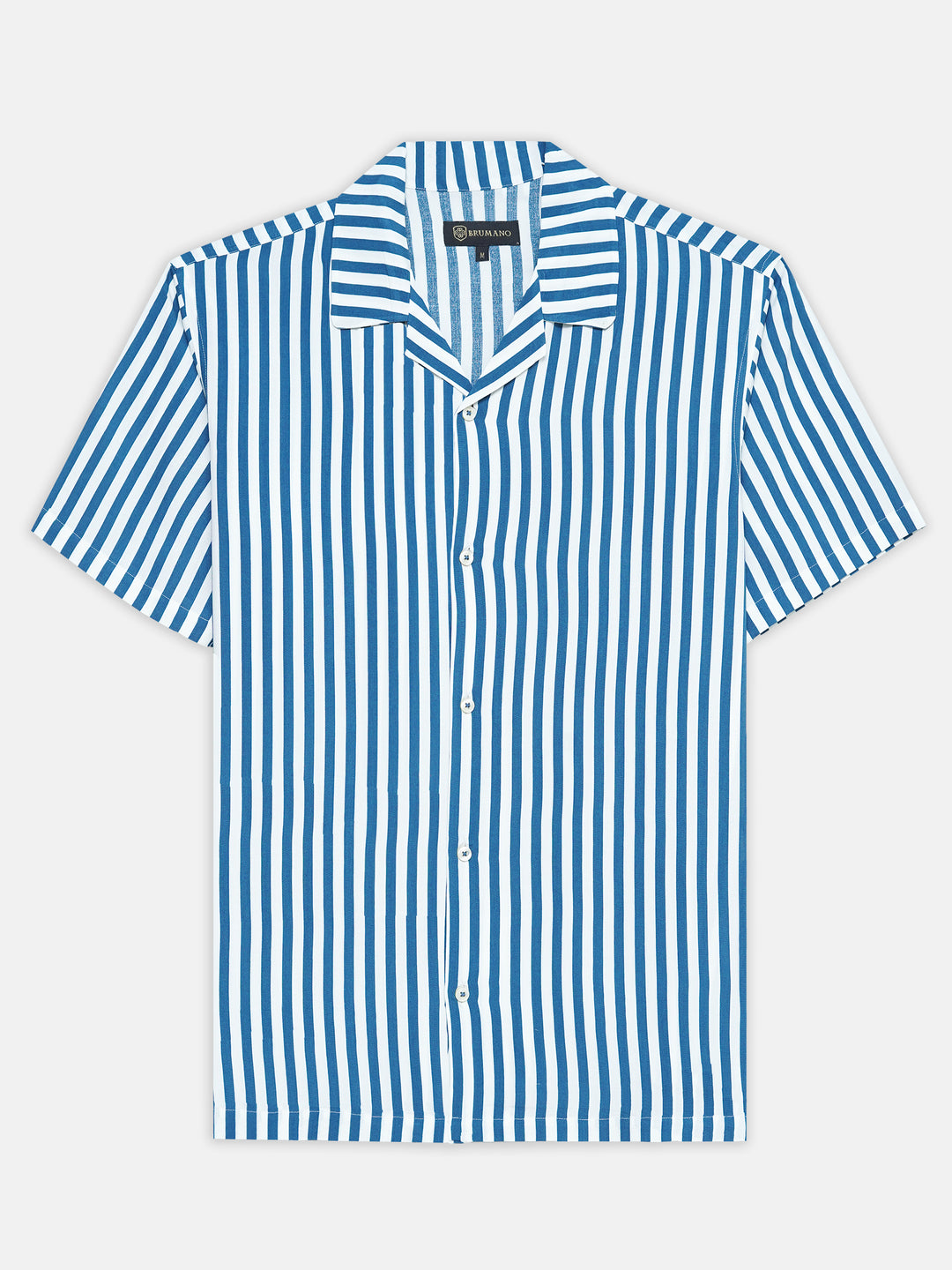 Dark Blue & White Cuban Collar Shirt