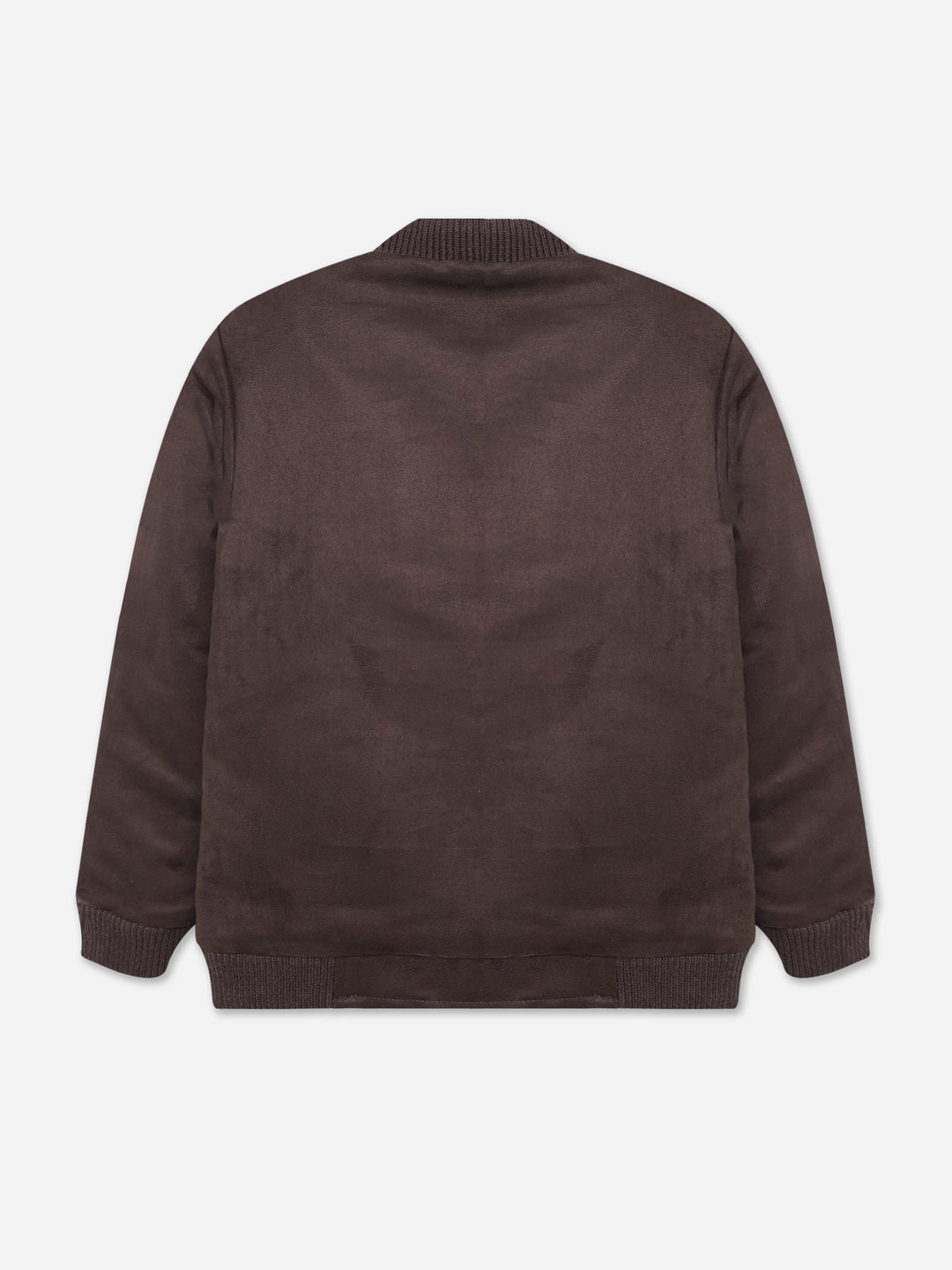Dark Brown Faux Suede Quilted Bomber Jacket - Junior