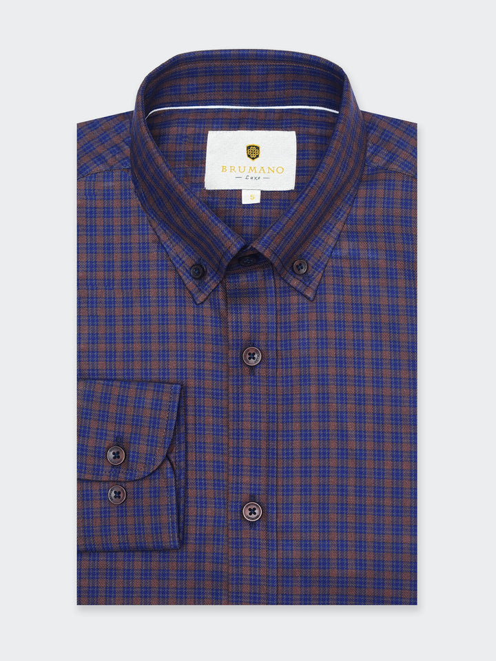 Dark Brown & Navy Blue Gingham Shirt - Luxe