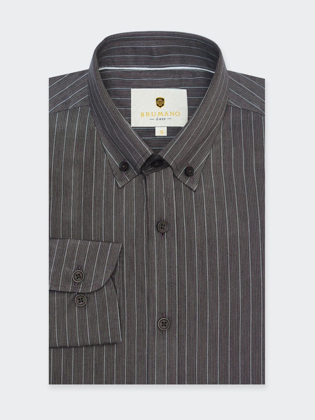 Dark Brown Striped Button Down Formal Shirt - Luxe