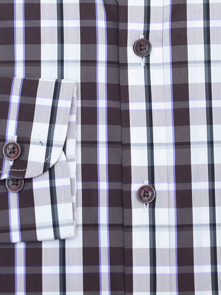 Dark Brown & White Gingham Formal Shirt - Luxe