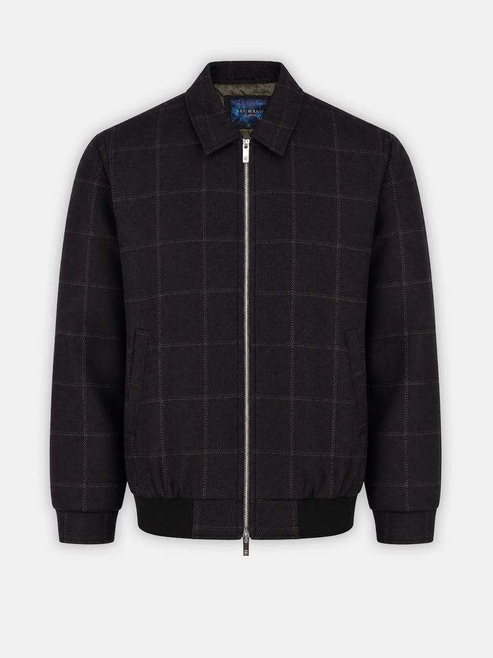 Dark Brown Windowpane Wool & Cashmere Blended Jacket - Sartoria