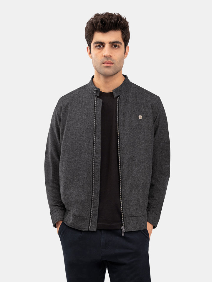 Dark Grey Wool Blended Mao Collar Jacket