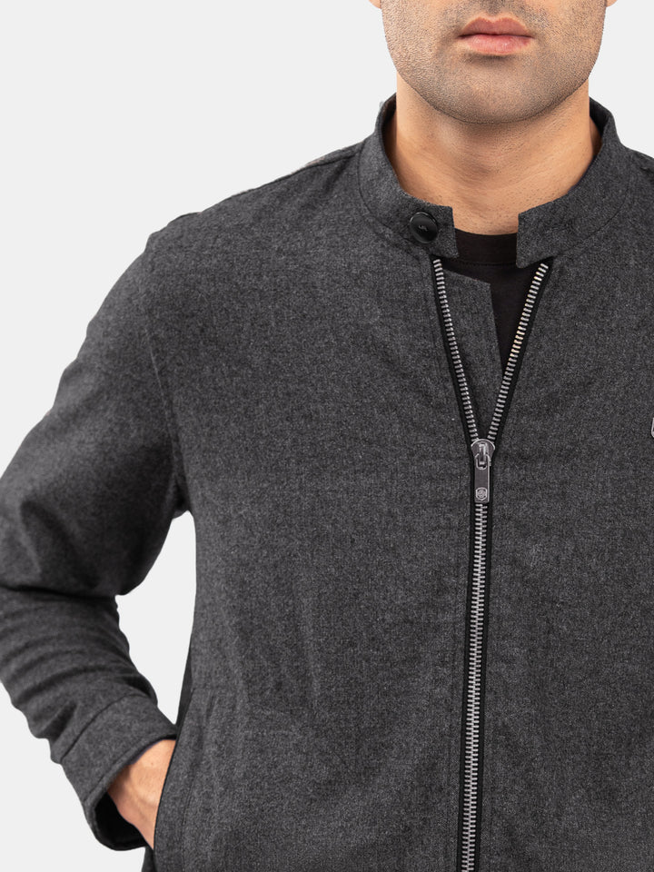 Dark Grey Wool Blended Mao Collar Jacket