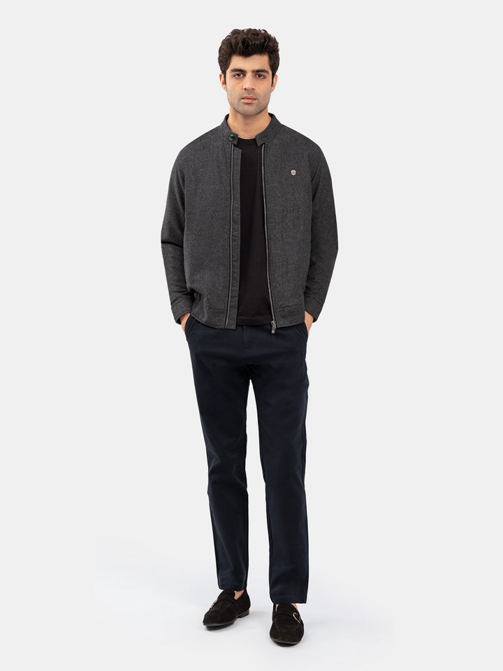 Dark Grey Wool Blended Mao Collar Jacket