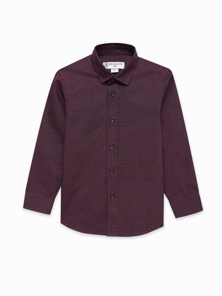 Dark Maroon Printed Long Sleeve Shirt - Junior