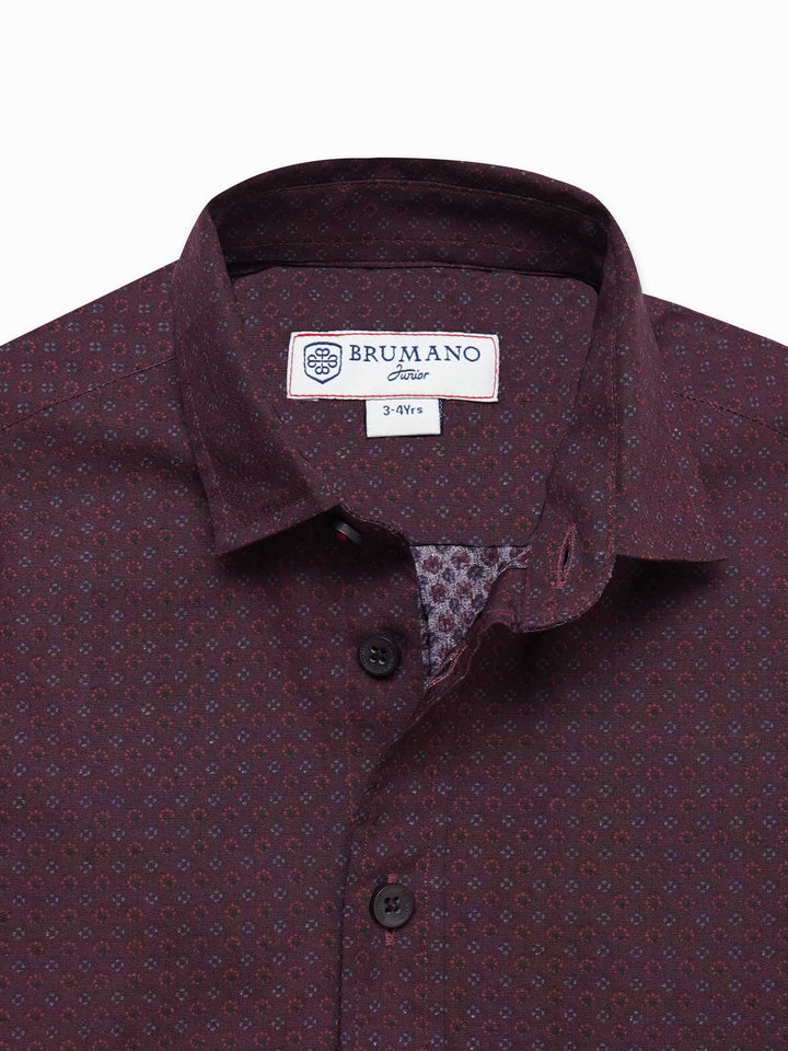 Dark Maroon Printed Long Sleeve Shirt - Junior