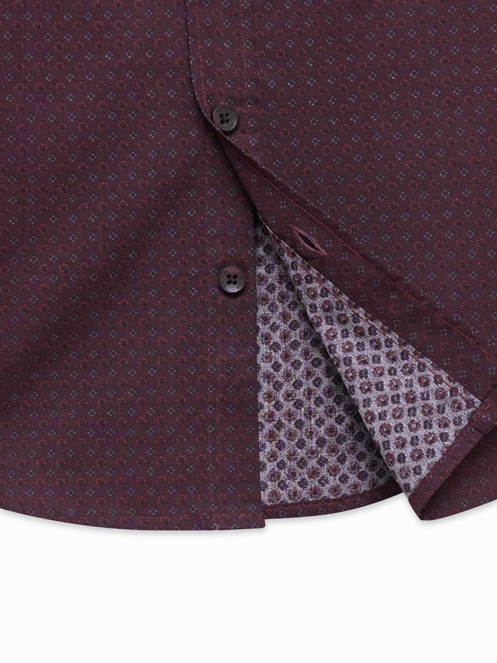 Dark Maroon Printed Long Sleeve Shirt - Junior