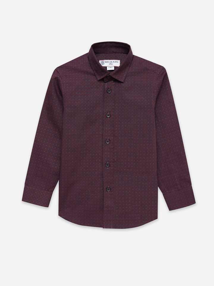 Dark Maroon Printed Long Sleeve Shirt - Junior