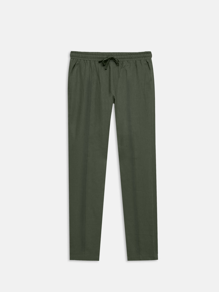 Men's dark olive green casual pajama hanging view