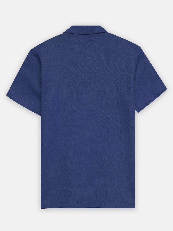 Dark Royal Blue Linen Half Sleeve Cuban Collar Shirt