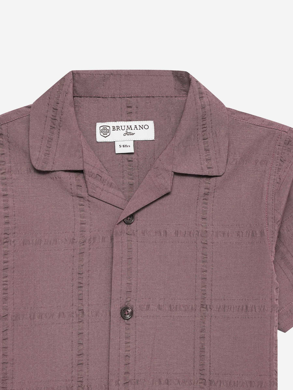 Dark Tea Pink Seersucked Casual Cuban Collar Shirt - Junior