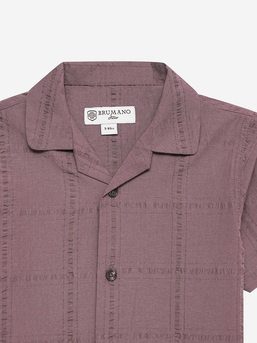 Dark Tea Pink Seersucked Casual Cuban Collar Shirt - Junior