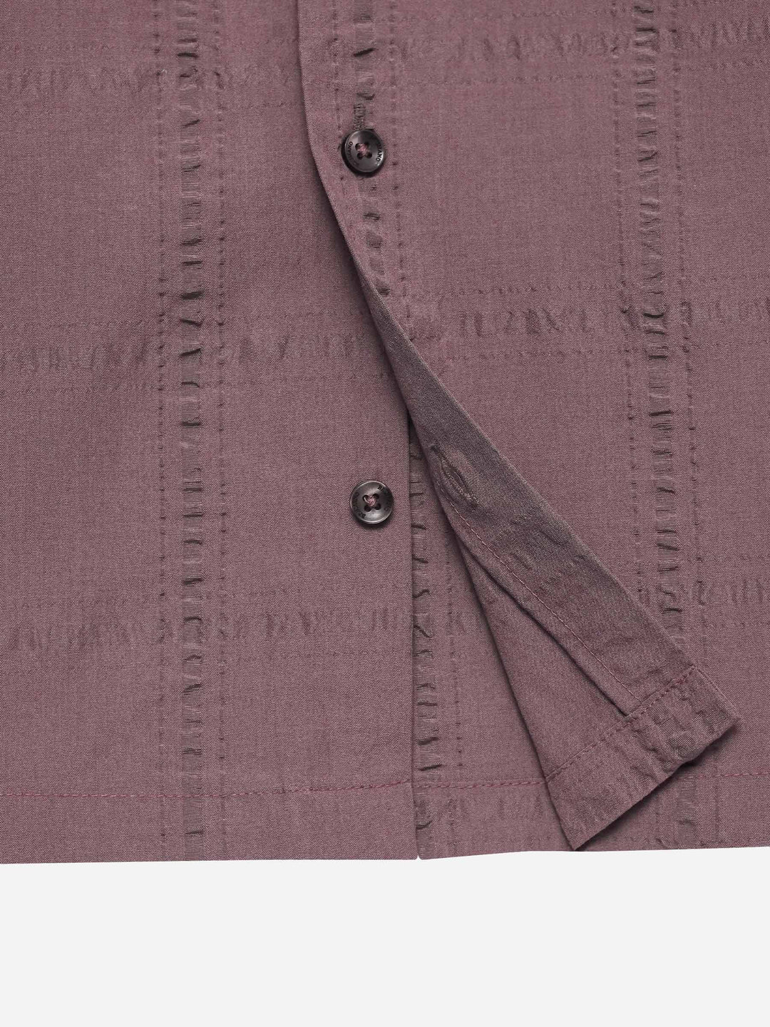 Dark Tea Pink Seersucked Casual Cuban Collar Shirt - Junior