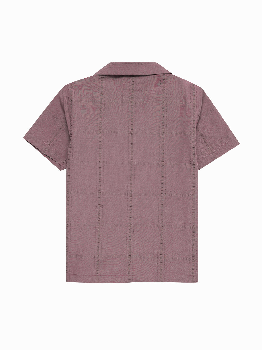 Dark Tea Pink Seersucked Casual Cuban Collar Shirt - Junior